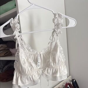 For Love And Lemons White Lace Bra with Floral Detail